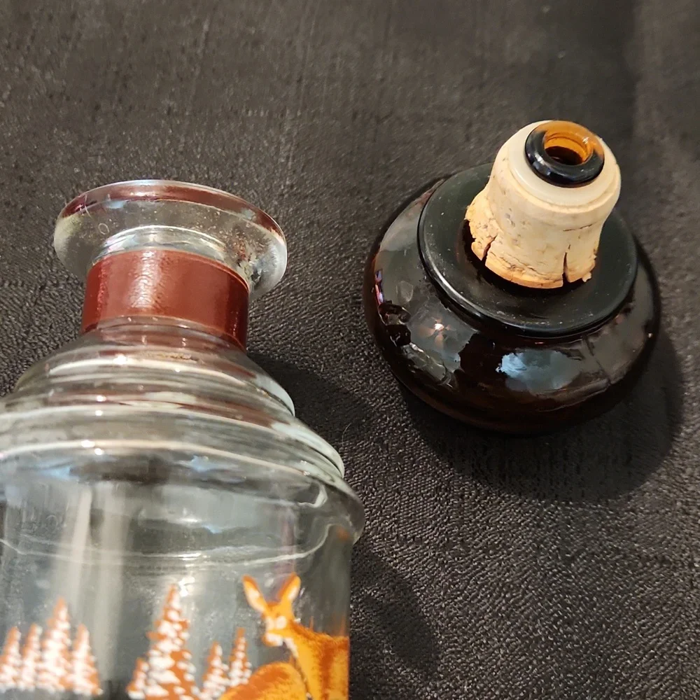 1967 CABIN STILL BACK DEER DESIGN WHISKEY BOTTLE -DECANTER.